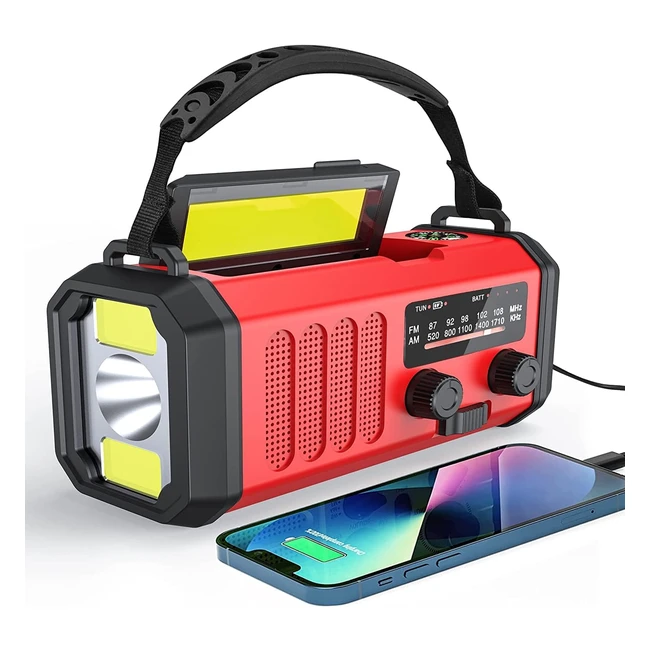 Solarbaby Wind Up Radio Hand Crank Radio with LED Flashlight and Reading Lamp - SOS Alarm AM/FM Weather Solar Radio (10000mAh Battery)