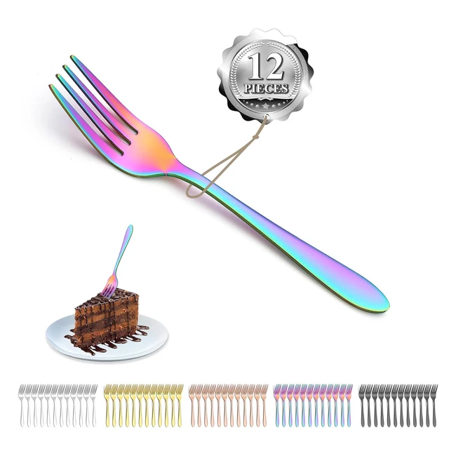 Juego de 12 tenedores de postre arco iris 14cm - Acero inoxidable - Resistentes y duraderos
