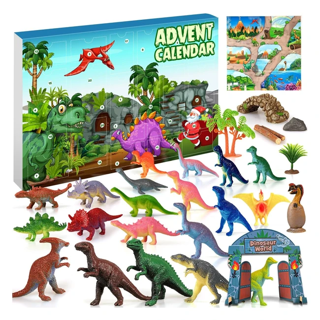 Calendario Avvento Dinosauri 2023 - Regalo Natale Bambini - 24 Mini Dinosauri Pl