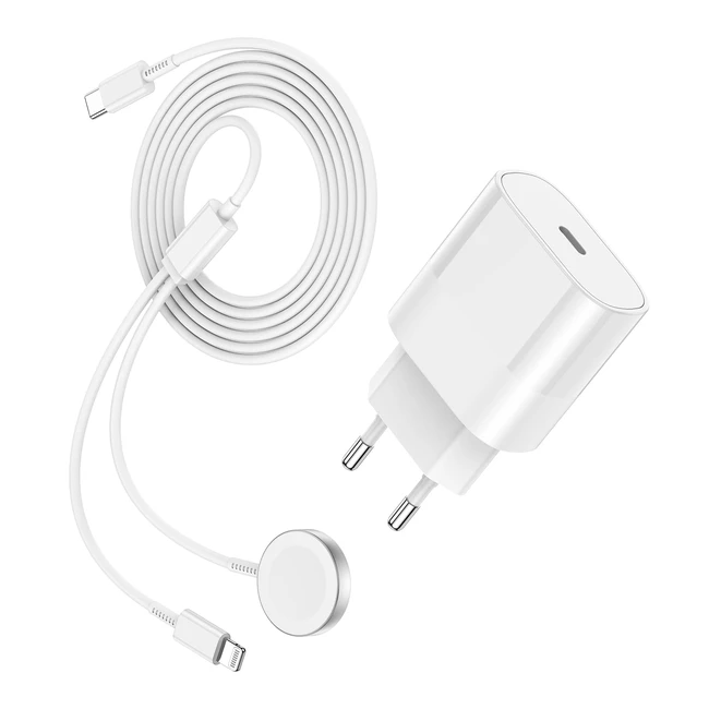Chargeur rapide 2 en 1 pour Apple Watch et iPhone - Câble magnétique USB-C - Série Apple Watch 8/7/6/SE/5/4/3/2/1 - iPhone 14/13/12/11/Pro/Max/XR/SE/iPad