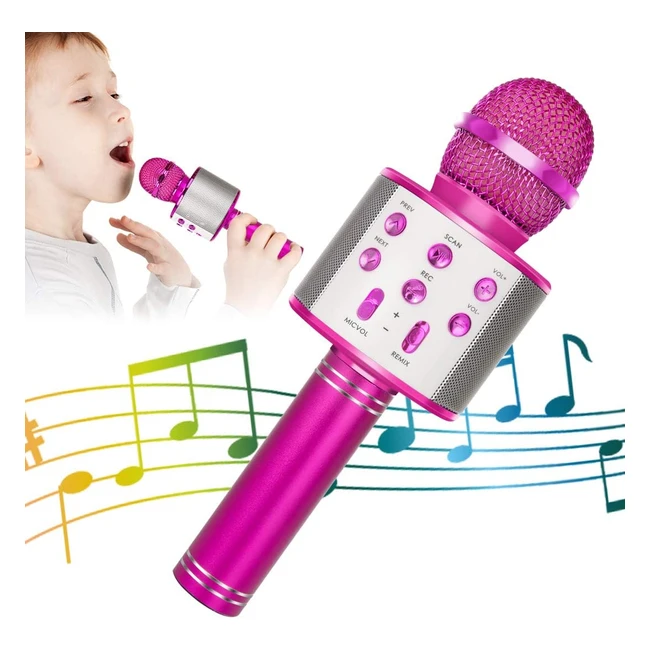 Microphone Karaoké Bluetooth Kidwill Sans Fil 5en1 Radio FM Portable - Compatible avec Smartphone Android/iPad/PC - Rose