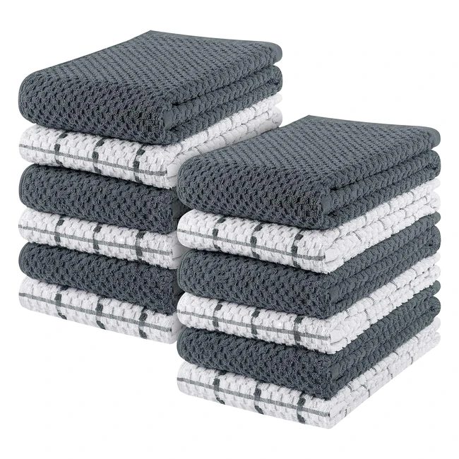 Utopia Towels - Asciugamani da cucina 38x64 cm 100% cotone - Confezione da 12 grigio e bianco