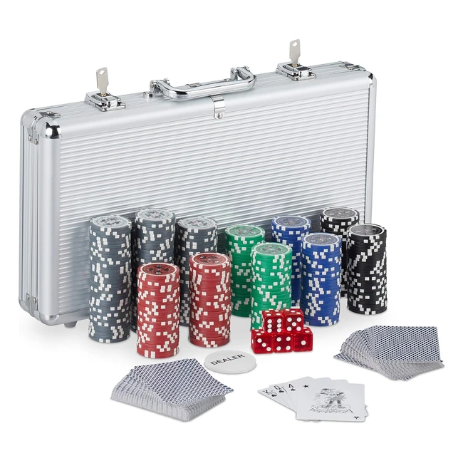 Valigetta Poker Relaxdays 300 Chips - Set Professionale con 2 Mazzi di Carte 5 