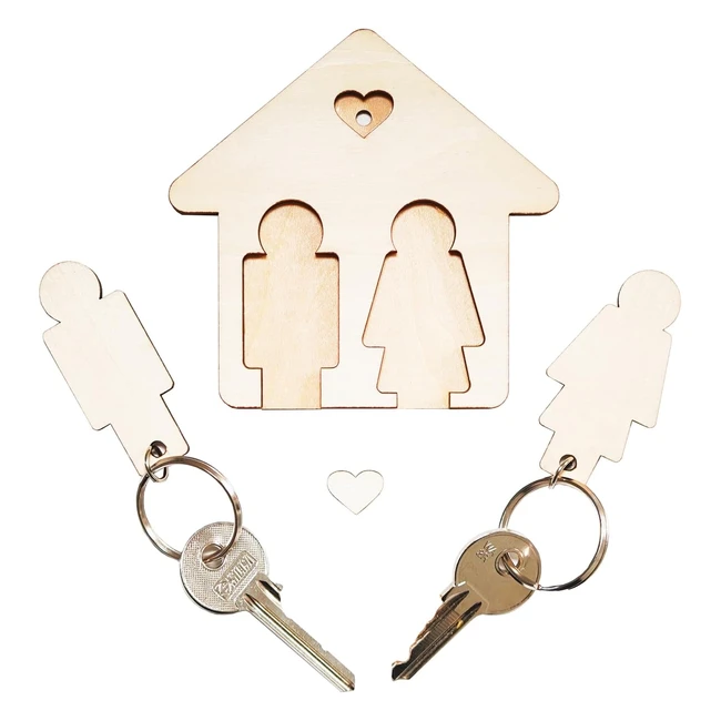 Porte clé couple en bois - Idée cadeau crémaillère maison - Cadeaux Noël ou anniversaire pour femme et homme