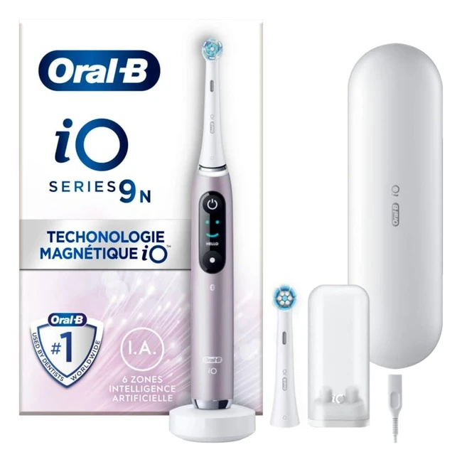Brosse à dents électrique Oral-B io 9N - Rose Quartz - Connectée Bluetooth - 2 brossettes - 1 étui de voyage - Chargeur
