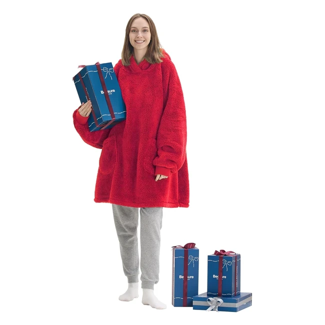 Bedsure Batamanta Polar Invierno | Bata Manta Hombre y Mujer | Sudadera con Capucha y Bolsillo Frontal | Talla y Color a Elegir