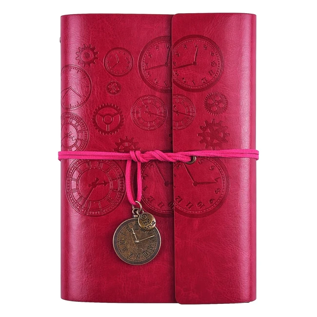 Carnet de notes en cuir rechargeable - Vintage - 18x13 cm - Rose Rouge