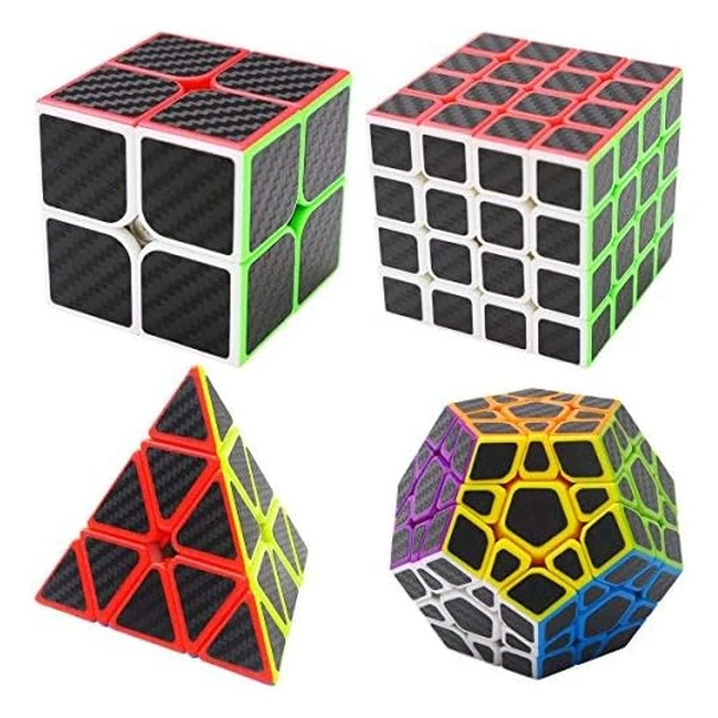 Coolzon Puzzle Cubes 4 Pezzi Megaminx Pyraminx 2x2x2 4x4x4 Magico Cubo con Adesi