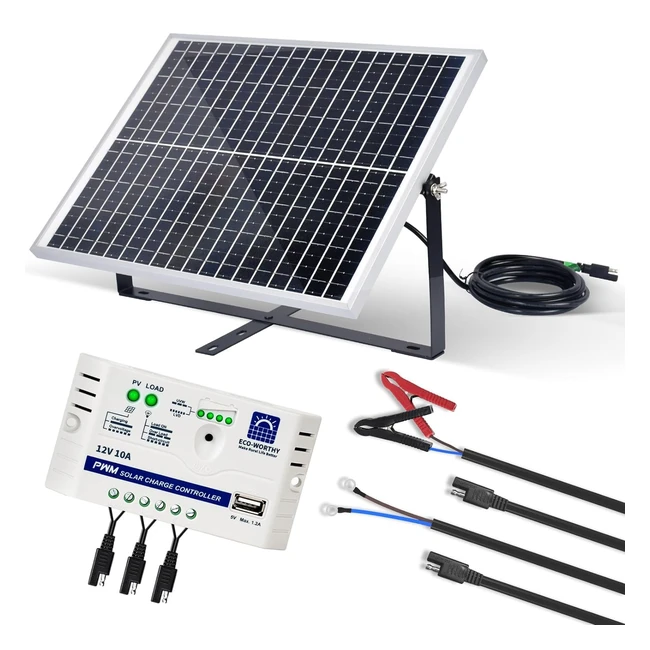 Panel Solar Monocristalino 12V 25W Ecoworthy - Kit Completo para Jardín, Gallinero, Bomba de Agua - IP65 Resistente al Agua