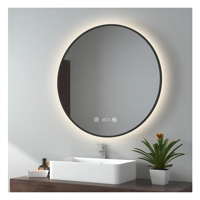Espejo de Bao Redondo con Luz - Emke Dimetro 80cm Luz Neutra 4300k Marco Ne