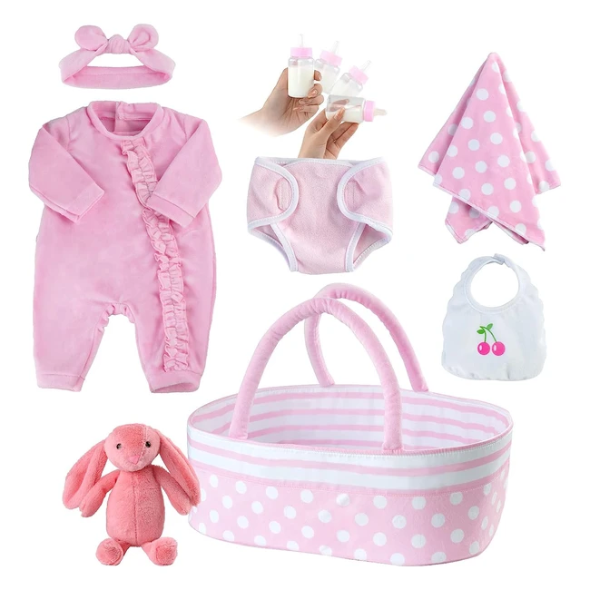 Vestiti per Bambole Reborn Babeside - Set da 8 Pezzi con Culla - Adatto a Bambole da 17-22 Pollici - Abbigliamento Rosa