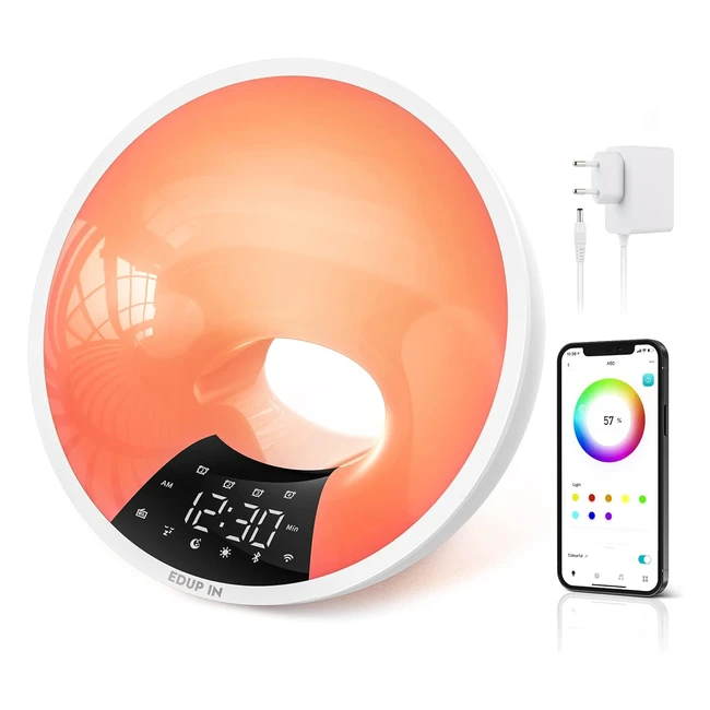 Lampe de réveil lumineux simulateur d'aube avec enceinte Bluetooth et radio FM