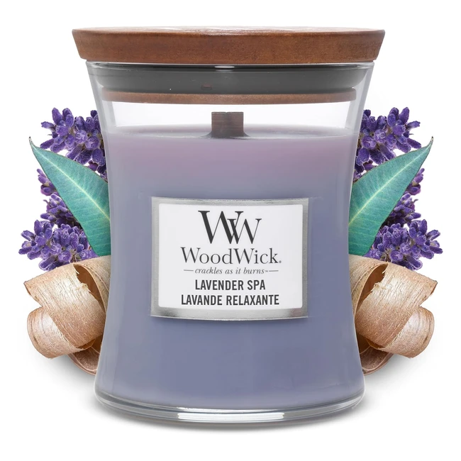 Woodwick Duftkerze in Sanduhr-Glas mit Knisterdocht - Lavendel Spa - bis zu 60 Stunden Brenndauer