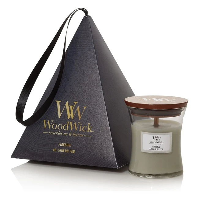 Woodwick Duftkerze Geschenkset Mini Duftkerze Kaminfeuer im Sanduhr-Glas mit kni