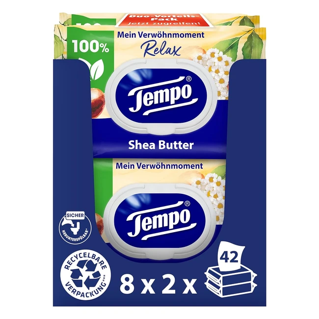 Tempo Avocado Shea Butter Feuchtes Toilettenpapier 16er Mega-Pack 8er Packung N