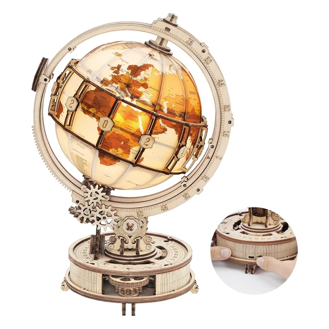 Robotime 3D Puzzle Wooden Luminous Globe Model Kits - Build, Explore, and Illuminate