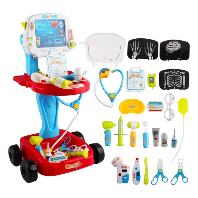 DEAO Petit Docteur Playset - Centre Médical Portable sur Roues - Jeux d'Imitation - 24pcs Accessoires - Doctor Kit pour Enfants