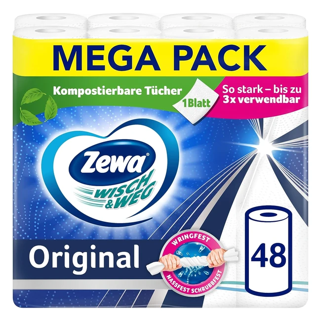 Zewa Wisch und Weg Original Küchenrolle Mega Pack 12 Packs 48 Rollen x 45 Blätter
