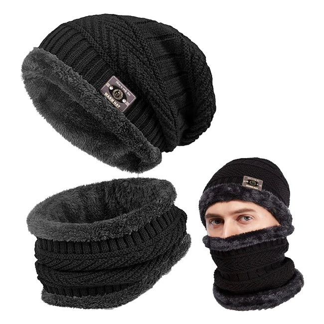Sombrero de invierno para hombre - Fchitop - Referencia: 12345 - Gorro de punto con bufanda - Ideal para actividades al aire libre