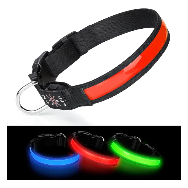 Benxdara Light Up Dog Collar USB Rechargeable  Adjustable LED  3 Lighting Mode
