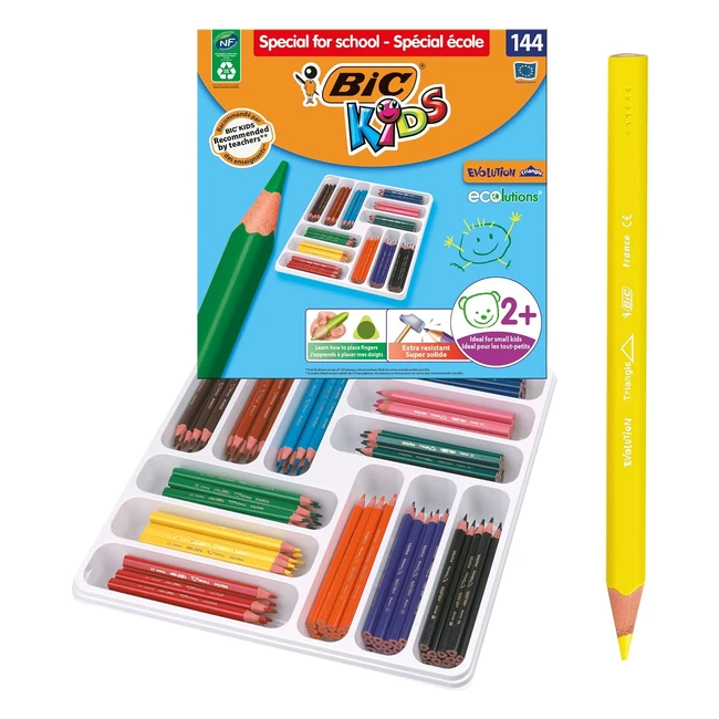 BIC Kids Evolution Ecolutions Triangular Colouring Pencils - Classpack of 144 - School and Drawing - Assorted Colors