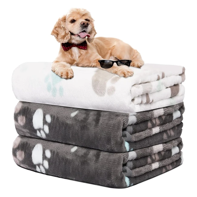 Soft Dog Blankets - Rezutan 3 Pack - Washable & Cute Paw Print - 106x76cm - #DogBlankets