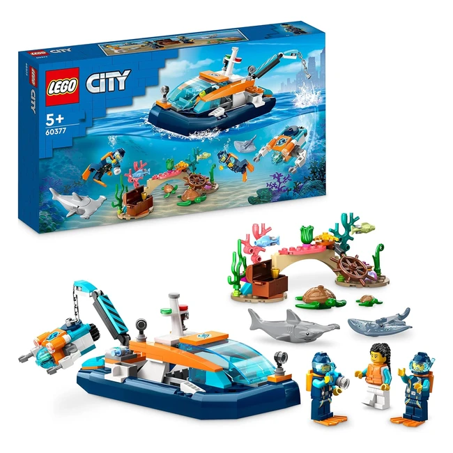 Lego 60377 City Batiscafo Artico - Barca Giocattolo con Minisottomarino e Animali Marini - Giocattoli per Bambini