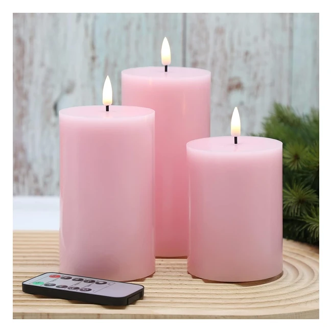 Eywamage Pink Flameless LED Pillar Candles with Remote - Set of 3 (3