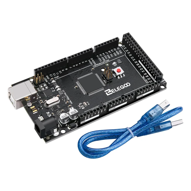 Carte Mega R3 Elegoo avec microcontrôleur ATmega, module board et câble USB - Compatible avec Arduino IDE - Conforme RoHS