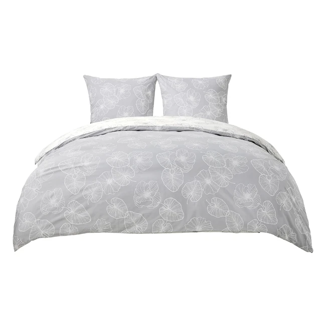 Bedsure Bettwäsche 155 x 220 cm Baumwoll-Bettbezug 3-teiliges Set Grau mit Reißverschluss Ginkgo-Muster