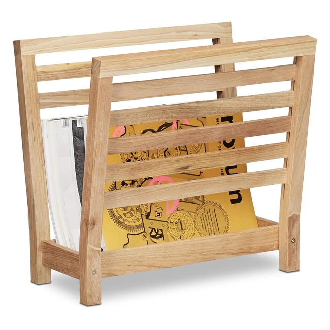 Revistero de madera de nogal Relaxdays - Organizador de revistas y folletos - Di
