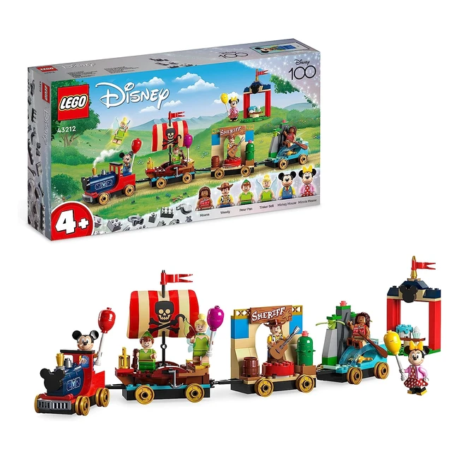 Lego 43212 Disney Treno delle Celebrazioni - Giocattolo per Bambini da 4 Anni - Serie 100° Anniversario - Carri di Vaiana, Woody, Peter Pan e Trilli - Topolino e Minnie
