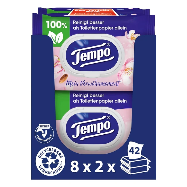 Tempo Toilettenpapier feucht Mandelmilch Panthenol 16er Pack (8 x 2 x 42 Stück)
