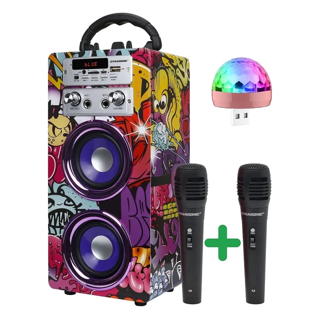 Dynasonic 3rd Gen Portable Bluetooth Speaker with Karaoke Mode Microphone FM R