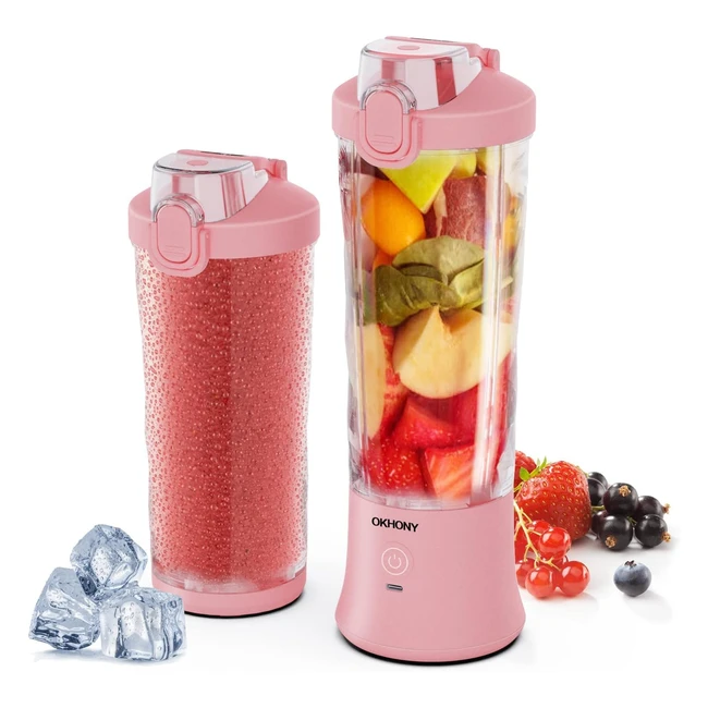 Portable Blender - Rechargeable 600ml Mini Blender for Shakes and Smoothies - 6 Blades - Sports Travel Gym - Pink
