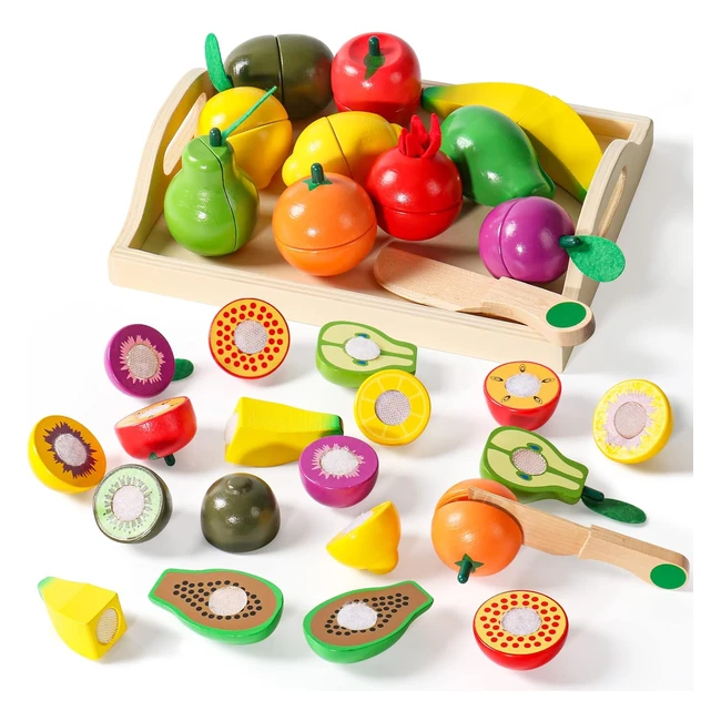 Yoptote Wooden Food Toys - Play Food Sets for Children Kitchen - Cutting Fruit Toddlers Toys - Gift for 2-4 Year Old Boys and Girls