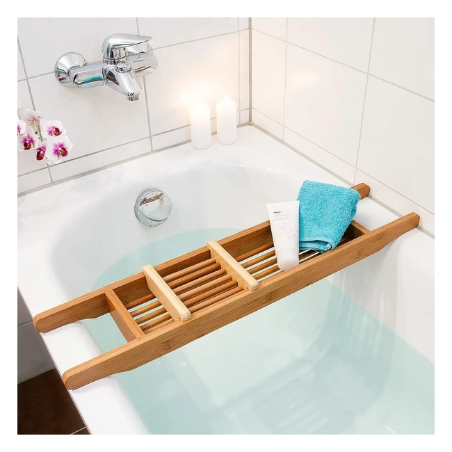 Vassoio in bamb per vasca da bagno allungabile - Relaxdays 65x69x14 cm