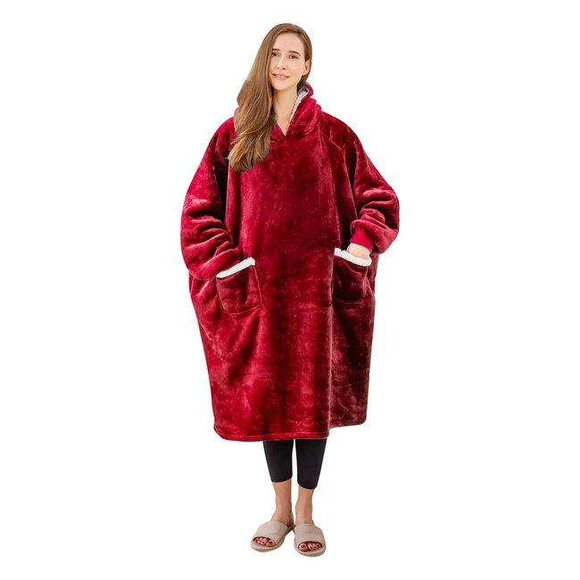 aisbo Kuscheldecke mit Ärmeln und Kapuze, warme Hoodie-Ärmeldecke für den Winter, tragbare Sherpa-Sweatshirt-Übergroße Decke rot