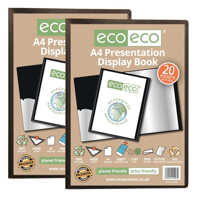 Raccoglitore EcoEco Eco003x2 A4 Nero - 50% Riciclato - 20 Tasche
