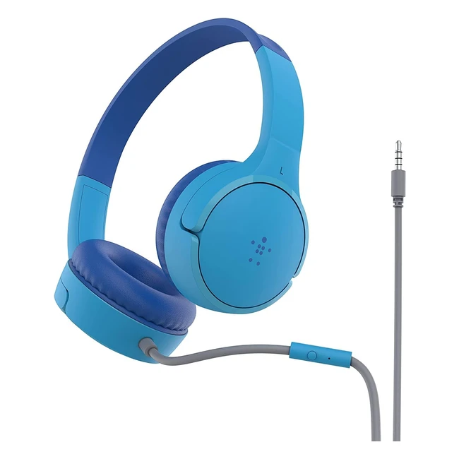 Belkin SoundForm Mini Wired On-Ear Headphones for Kids - Over-Ear Headset with Inline Microphone - Blue