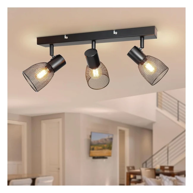Dehobo Ceiling Lights Spotlights - 3 Way Adjustable Kitchen Spotlight in Matt Black - Metal Mesh Shades - E14 Base - for Lounge Bedroom