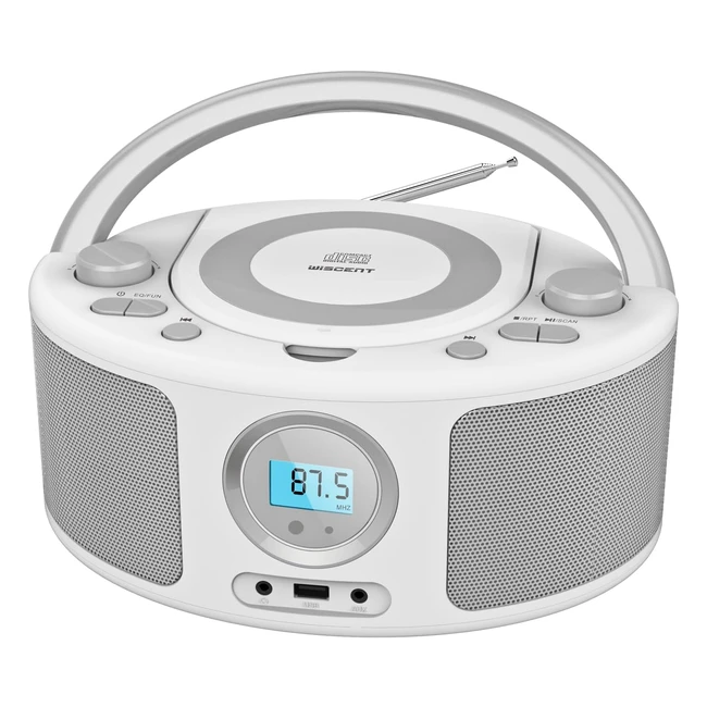 Poste CD Enfant Radio FM Lecteur CD Portable Boombox Bluetooth USB MP3 Gris
