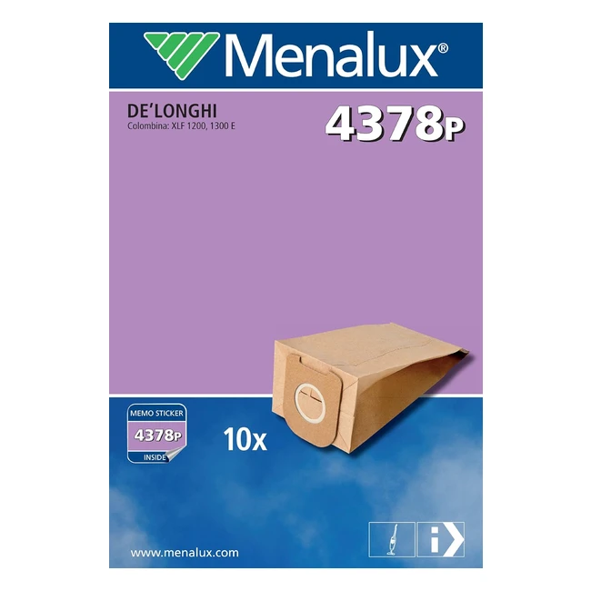 Lot de 10 sacs en papier Menalux 4378P pour aspirateurs Delonghi Colombina XLF 1200 1300 E