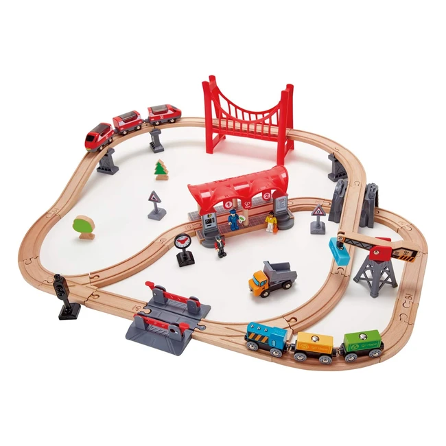 Hape Busy City Train Rail Set - Gioco ferrovia in legno a tema citt per bambin