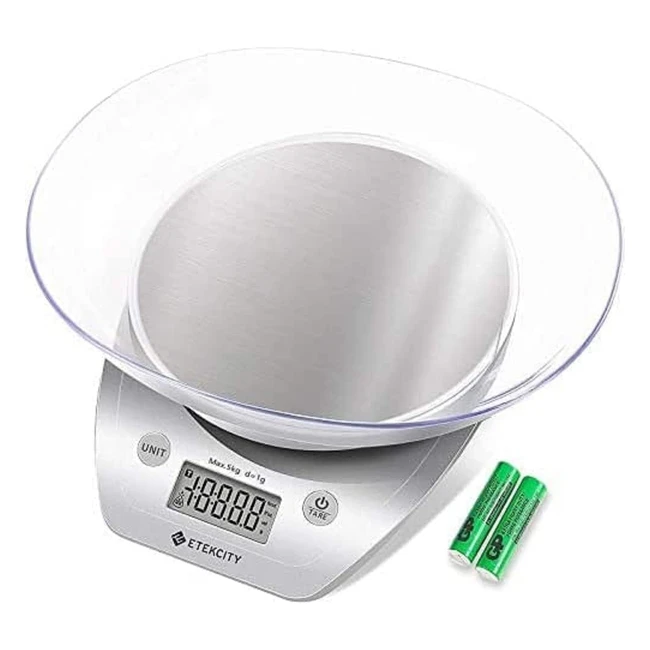 Etekcity Küchenwaage digitale elektronische Waage mit abnehmbarer 5 kg 11 lb Edelstahlwaage präzise Skala bis 1 g mit großem LCD-Display und Tara-Funktion