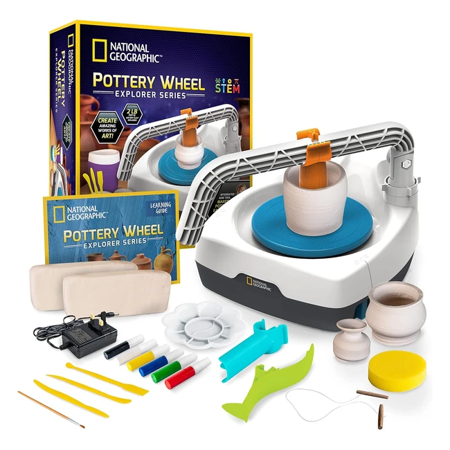 Kids Pottery Wheel Kit - National Geographic UK Version - Complete Set with Clay