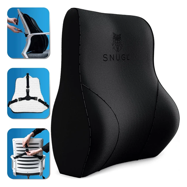 Snugl Chair Back Support - Lumbar Cushion - Memory Foam - Non-Slip - Office Accessory