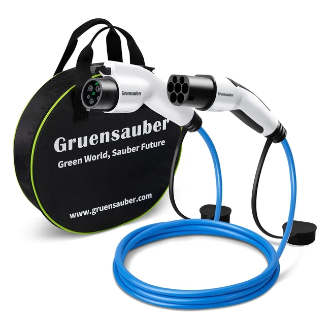 Gruensauber Type 1 to Type 2 EV Charging Cable - Fast Charging, High Quality, Safe & Reliable