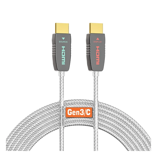 Câble HDMI 8K Fibre Optique Certifié 76m | Ultra High Speed 48Gbps | 8K60Hz 4K120Hz | HDR Dynamique | Compatible Xbox PS7 LG Samsung Sony TV