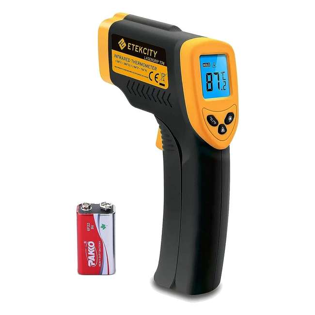 Etekcity Digital Laser Infrarot Thermometer IR Pyrometer 50-380°C LCD Beleuchtung Gelbschwarz Lasergrip 774